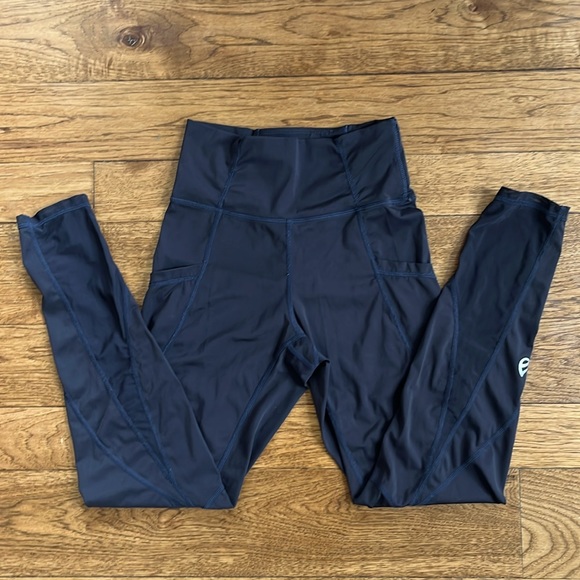 | P'tula | High Rise Crystal Mesh Panel Black Pocket Leggings Medium - Picture 2 of 6